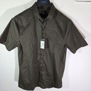 NWT Men's Armani Exchange Slim Fit Brown Short Sleeve Button Down Shirt!
